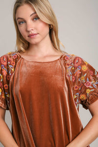 Hazel Blues® |  Umgee Velvet Embroidery Short Sleeve Blouse