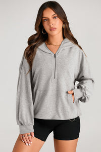 Hazel Blues® |  Pocketed Half Zip Long Sleeve Hoodie