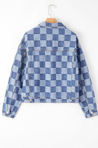 Hazel Blues® |  Checkered Button Up Denim Jacket