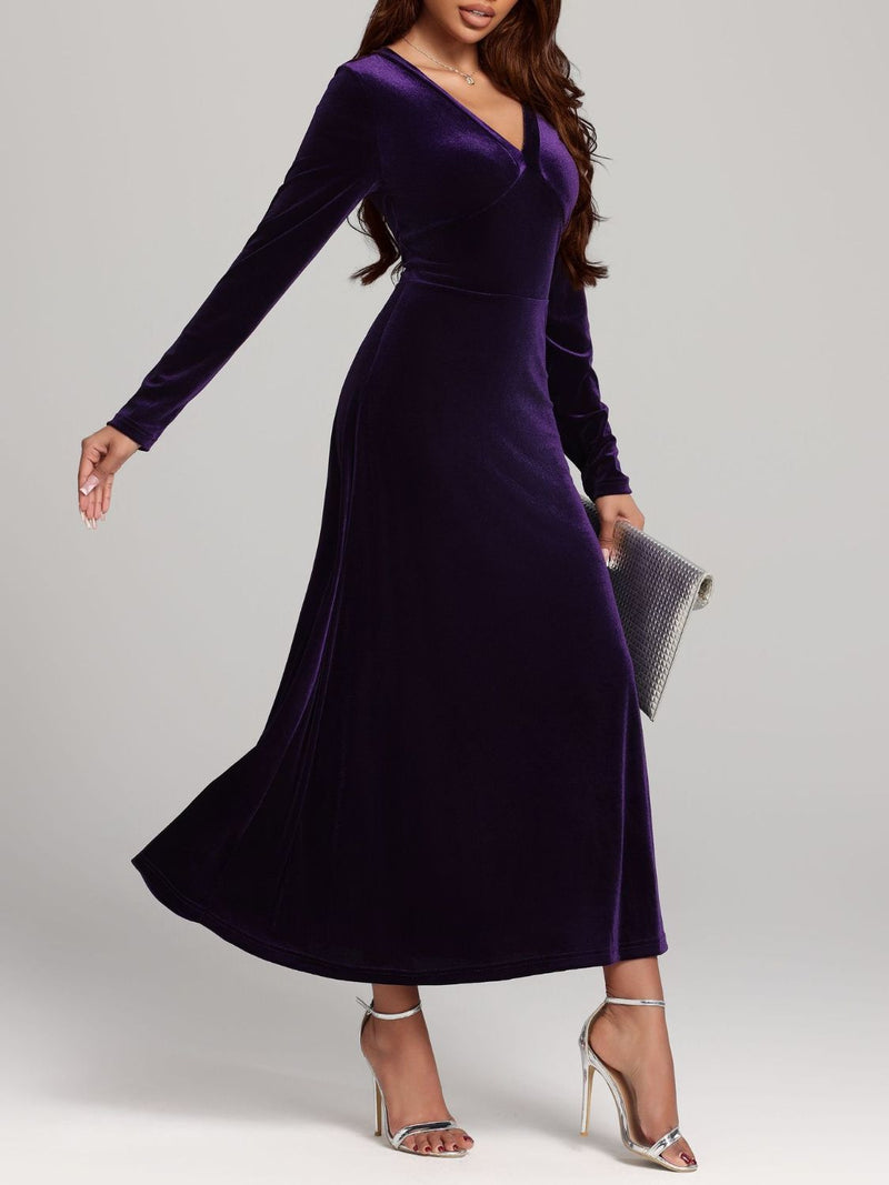 Hazel Blues® |  V-Neck Long Sleeve Velvet Dress