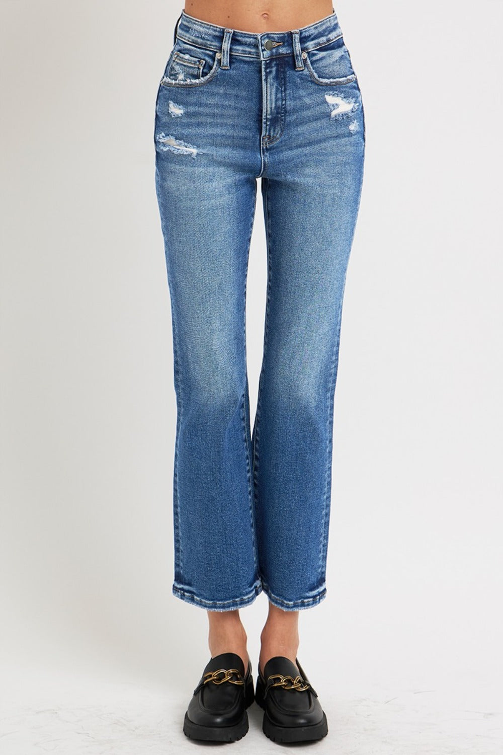 Hazel Blues® |  RISEN Tummy Control High Rise Crop Bootcut Jeans