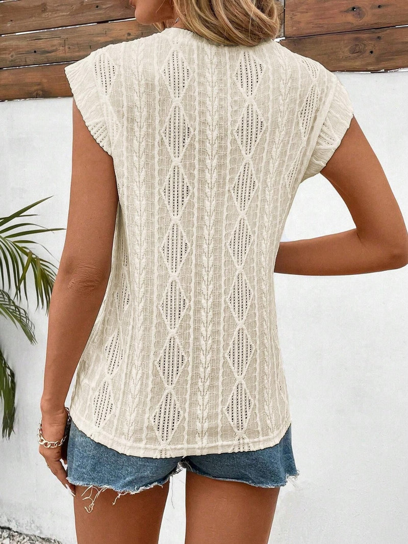 Hazel Blues® |  Openwork Round Neck Cap Sleeve Top