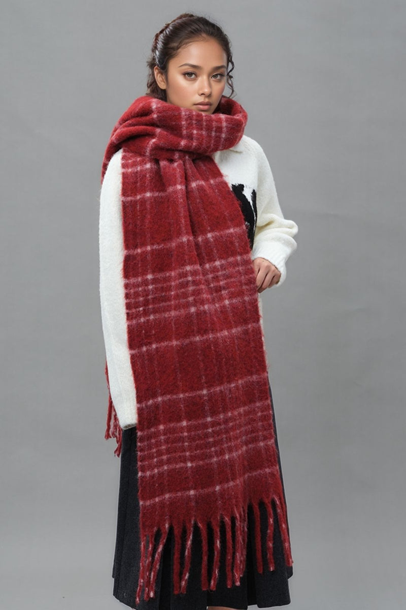 Hazel Blues® |  Fringe Plaid Thermal Scarf