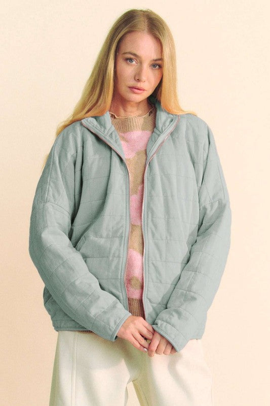 Hazel Blues® |  Davi & Dani Quilted Zip Up Dropped Shoulder Jacket