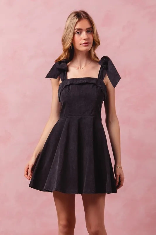black gameday dress SO ME Fit and Flare Washed Gameday Dress