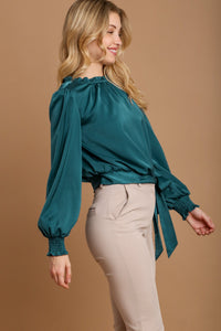 Hazel Blues® |  Umgee Frill Tied Hem Long Sleeve Blouse