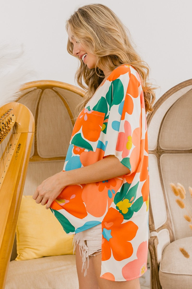Hazel Blues® |  BiBi Floral V Neck Slit Side T-Shirt
