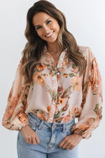 Hazel Blues® |  Orange Floral Puff Sleeve Lightweight Shirt