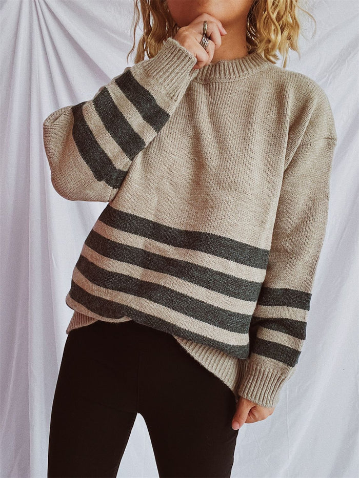 Hazel Blues® |  Striped Dropped Shoulder Long Sleeve Sweater