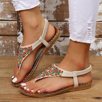 Hazel Blues® |  PU Leather Beaded Flat Sandals