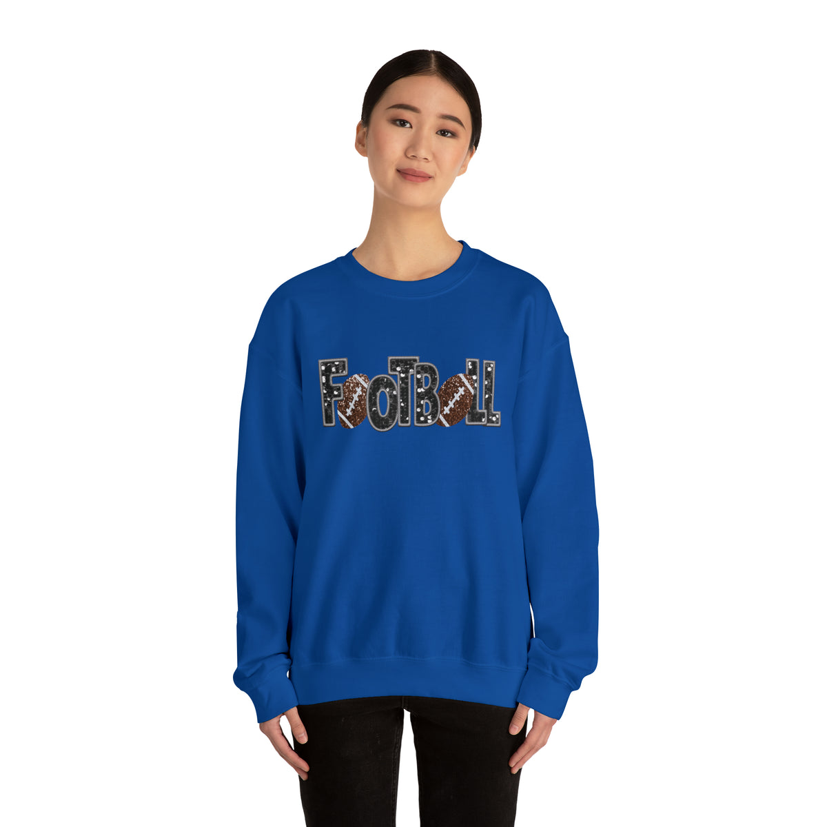 3Blues Designs |  3Blues Designs |  Hazel Blues® |  Football Faux Chenille Sequin Patches Sweatshirt