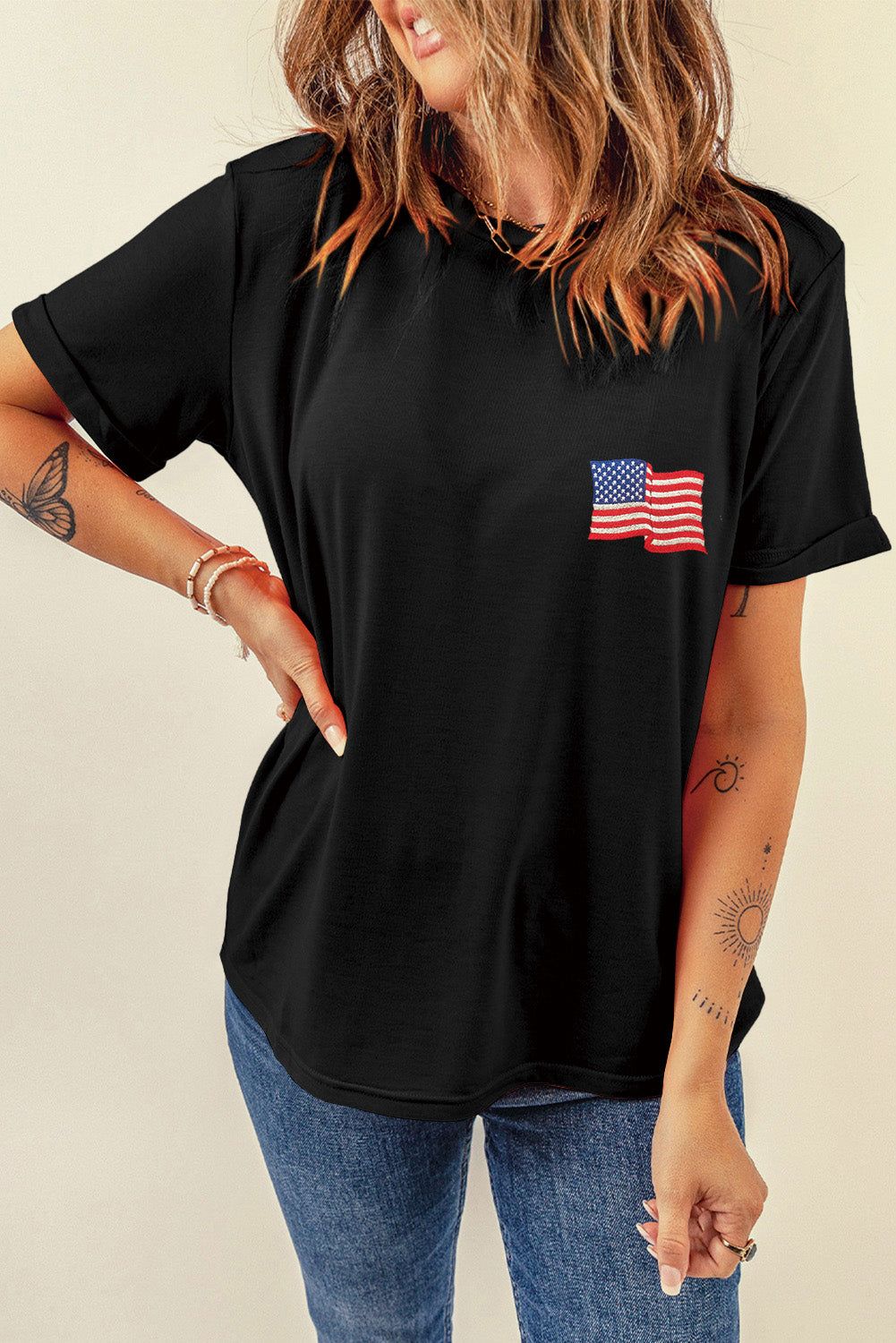 Hazel Blues® |  US Flag Round Neck Short Sleeve T-Shirt