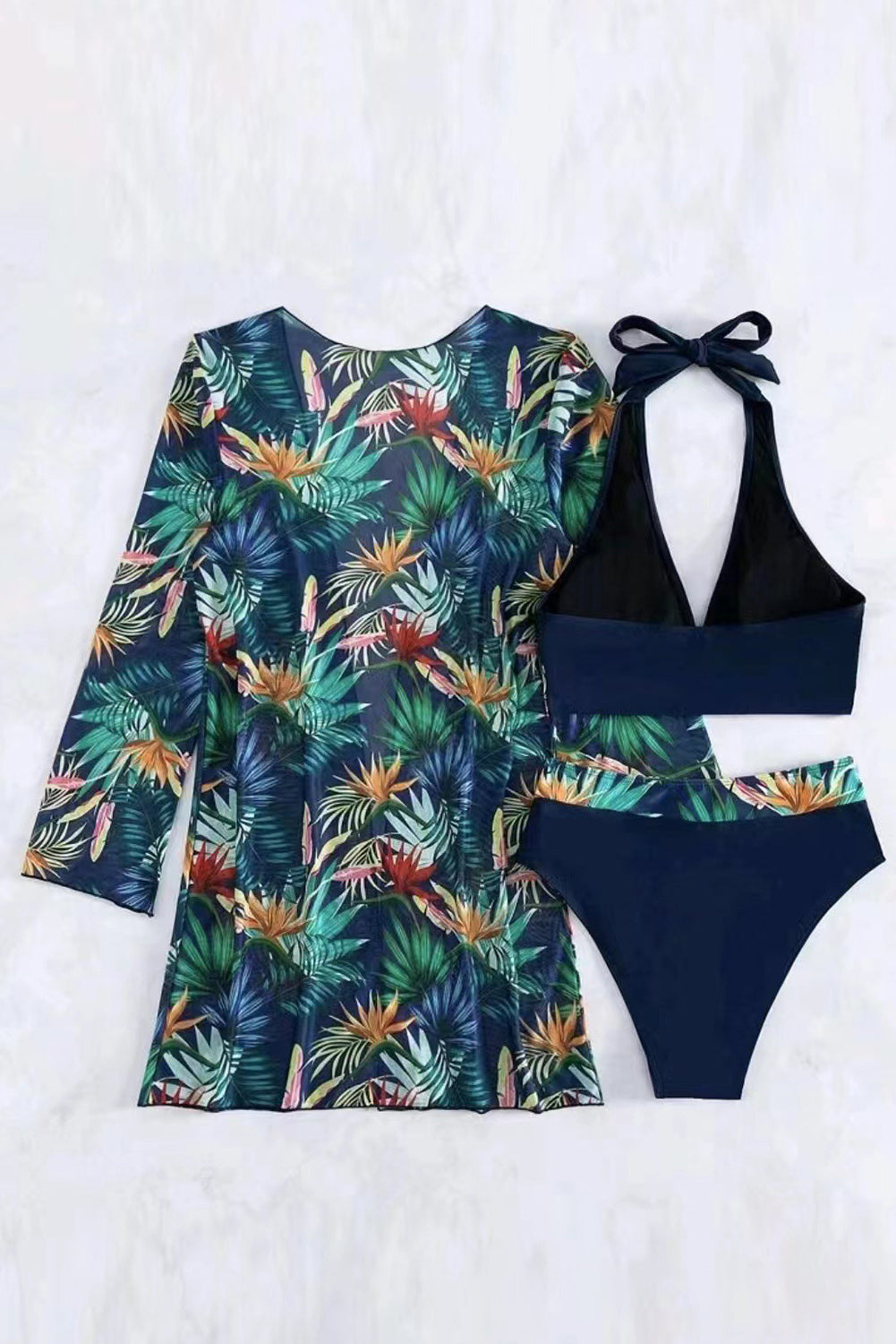 Hazel Blues® |  Printed Halter Neck Three-Piece Swim Set