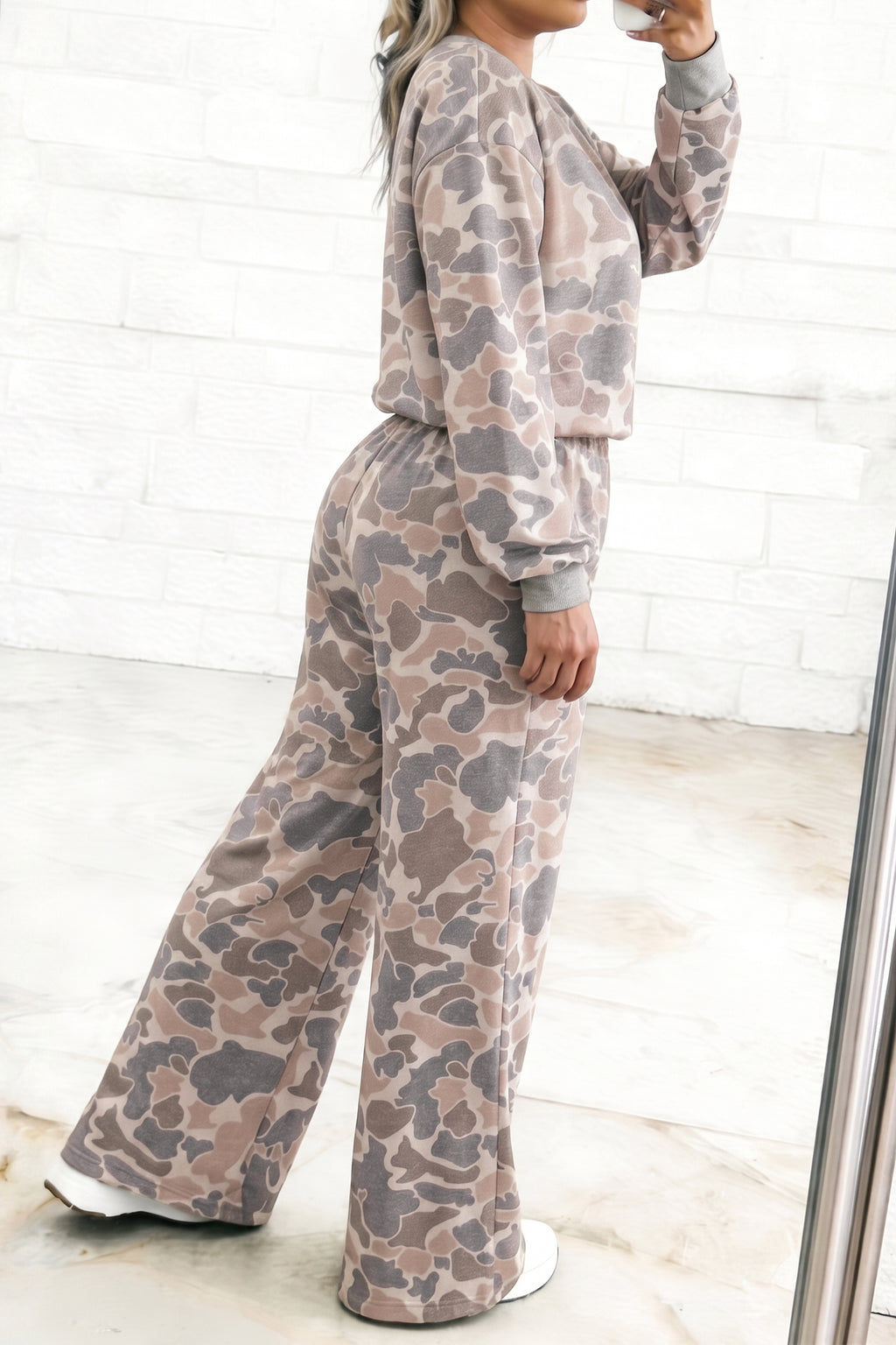 Avery Joy Multicolour Camouflage Long-Sleeve Round Neck Two-Piece Set