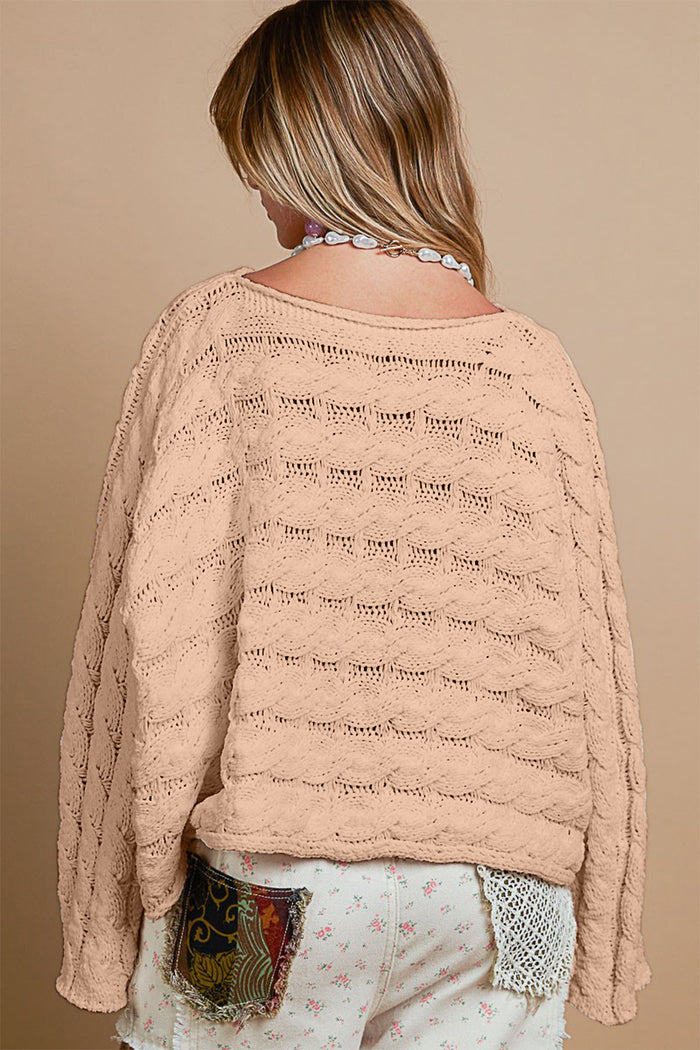 Hazel Blues® |  POL Round Neck Cable Knit Cropped Sweater