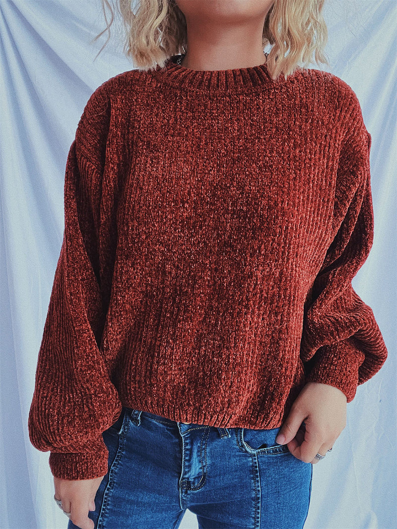 Hazel Blues® |  Round Neck Dropped Shoulder Long Sleeve Sweater