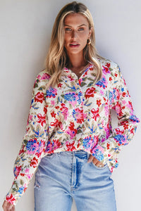 Hazel Blues® |  Floral Collared Neck Long Sleeve Shirt