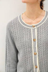 Hazel Blues® |  Be Cool Cable Knit Long Sleeve Contrast Edge Cardigan