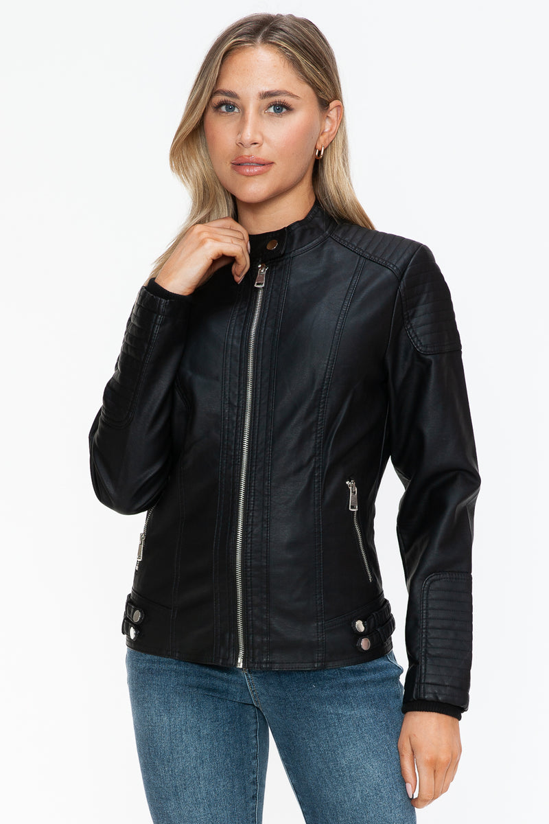 Hazel Blues® |  Snobbish Faux Leather Biker Jacket with Side Zip Pockets