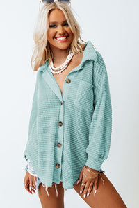 Hazel Blues® |  Waffle-Knit Collared Neck Long Sleeve Shirt