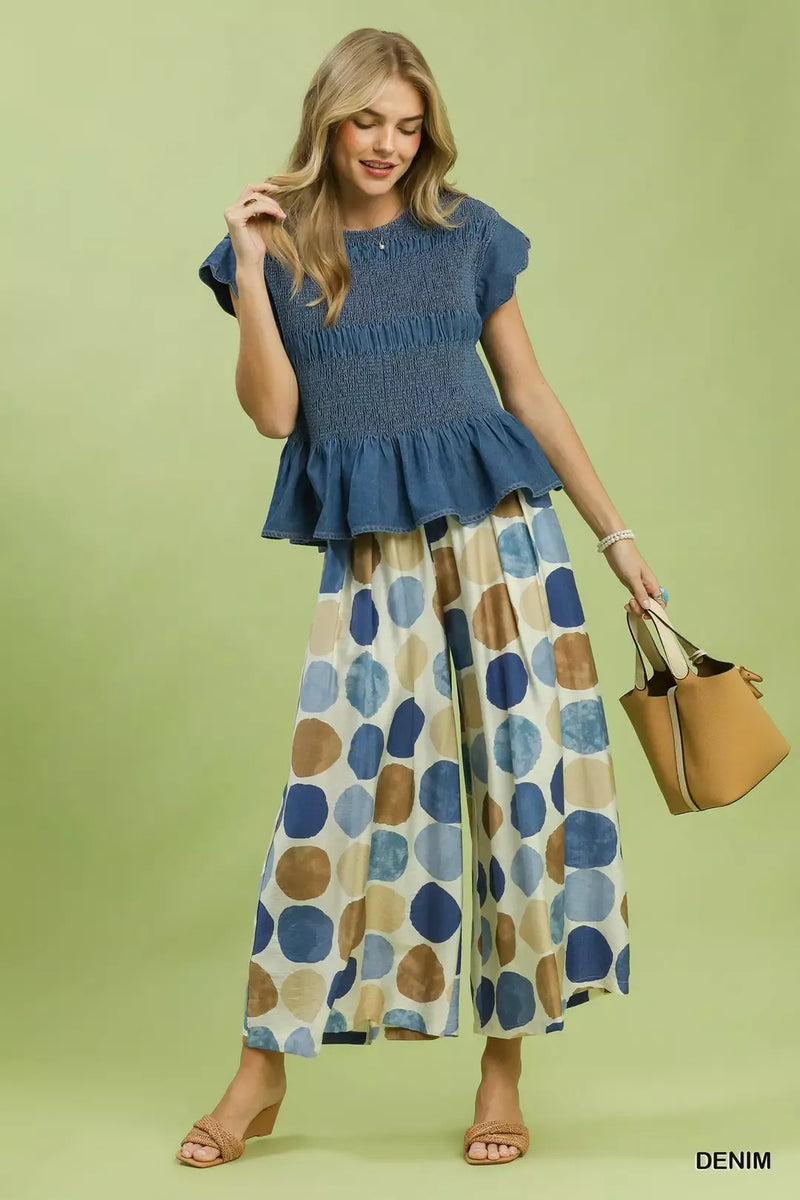 Hazel Blues® | Umgee Smocked Peplum Top with Scalloped Ruffle Cap