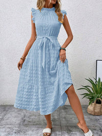 Hazel Blues® |  Tied Ruffled Cap Sleeve Midi Dress