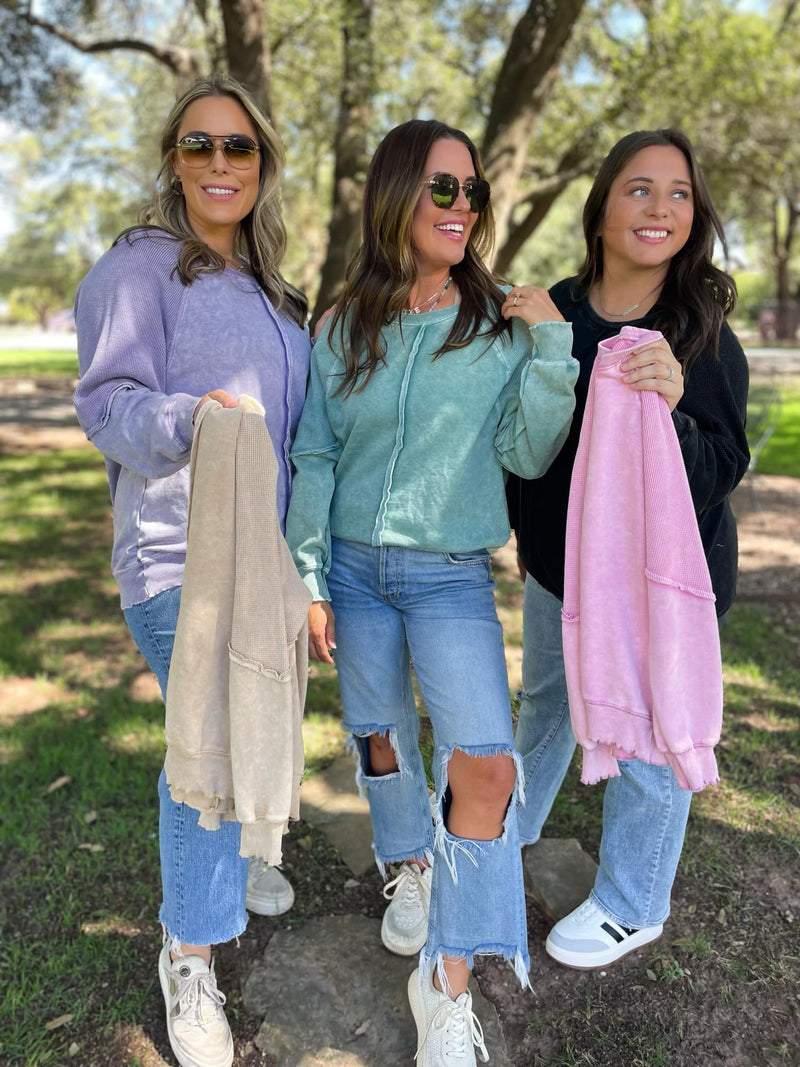 Hazel Blues® |  PREORDER: Best Selling Elliott Exposed Seam Sweatshirt in Five Colors