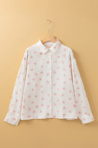 Hazel Blues® |  Heart Print Collared Neck Long Sleeve Shirt