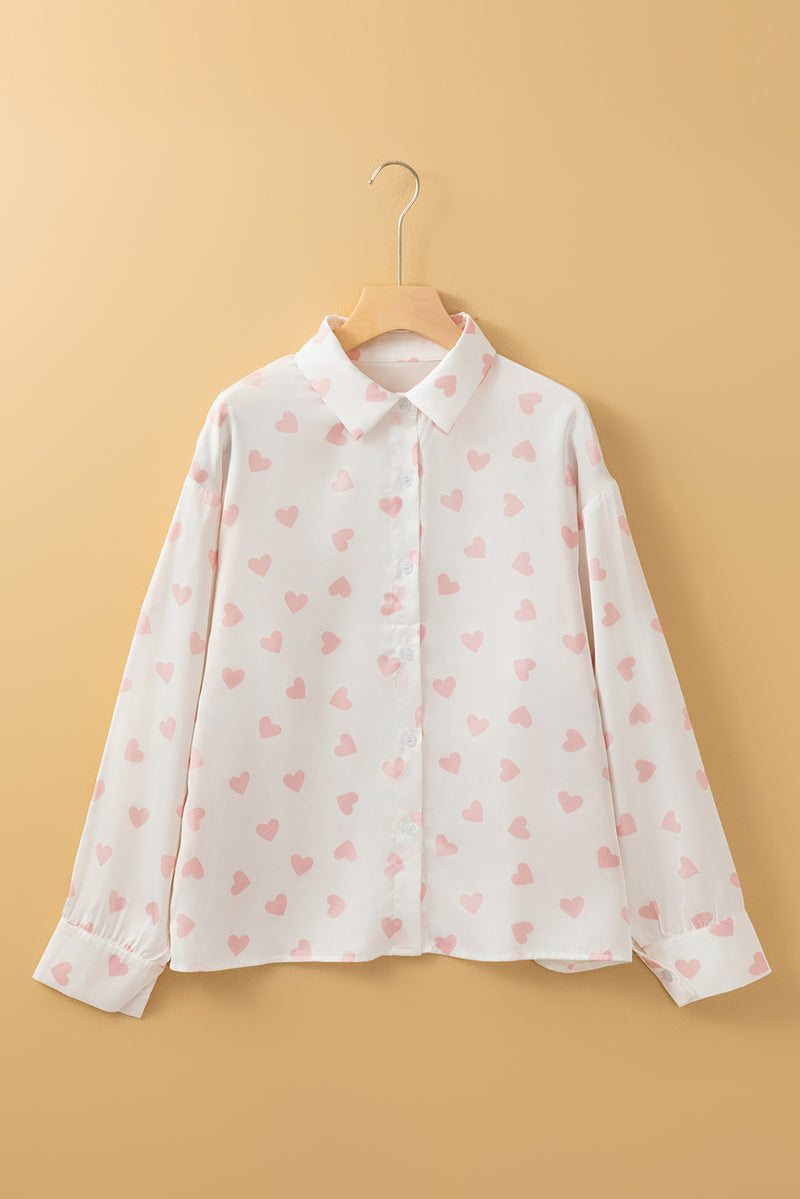 Hazel Blues® |  Heart Print Collared Neck Long Sleeve Shirt