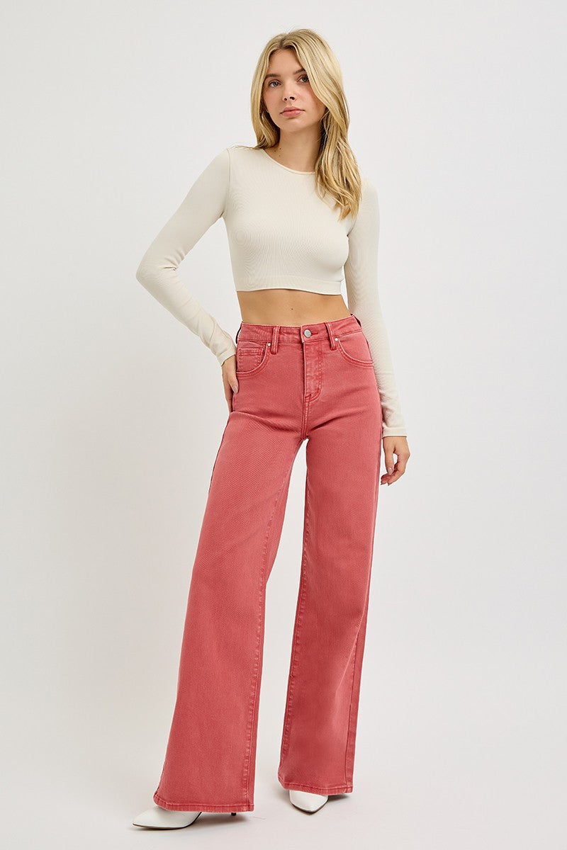 Hazel Blues® |  RISEN High Rise Tummy Control Wide Leg Jeans