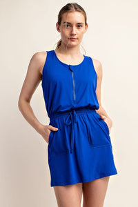 Hazel Blues® |  Butter Soft Half Hip Sleeveless Romper Dress in Royal Blue