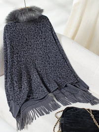 Hazel Blues® |  Fringe Leopard Open Front Long Sleeve Poncho