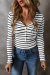 Hazel Blues® |  Striped V-Neck Long Sleeve Top