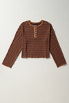 Hazel Blues® |  Striped Half Button Long Sleeve Blouse