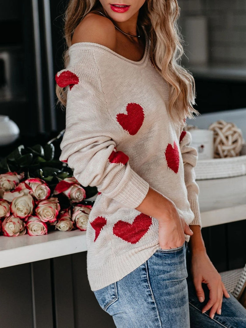 Hazel Blues® |  Heart Scoop Neck Long Sleeve Sweater