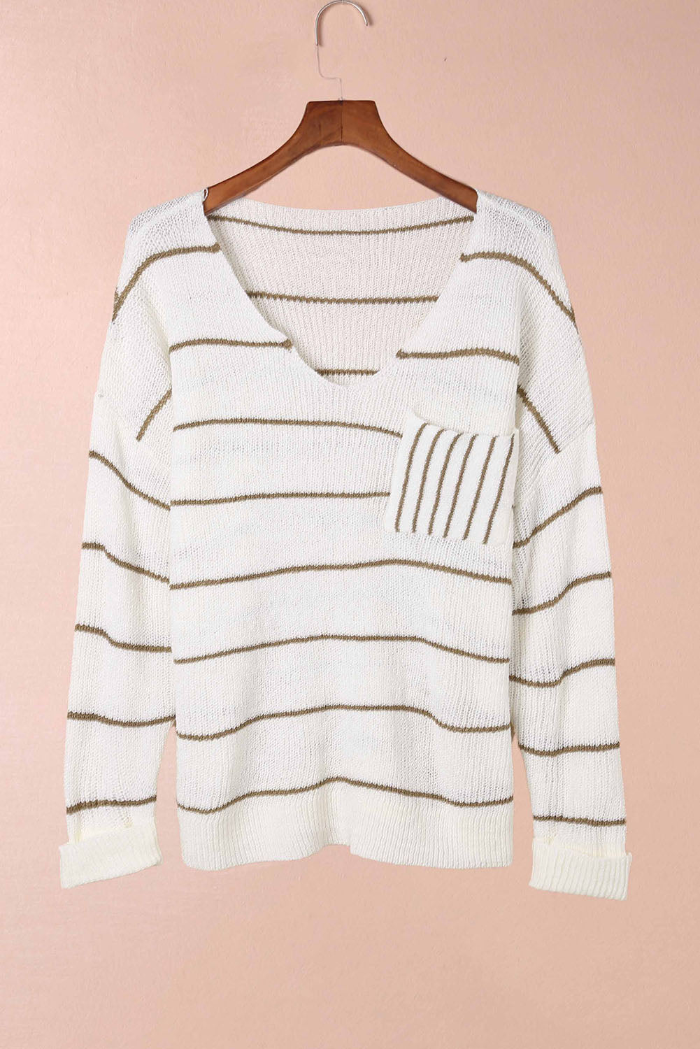 Hazel Blues® |  Striped V-Neck Drop Shoulder Sweater