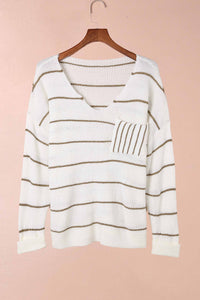 Hazel Blues® |  Striped V-Neck Drop Shoulder Sweater