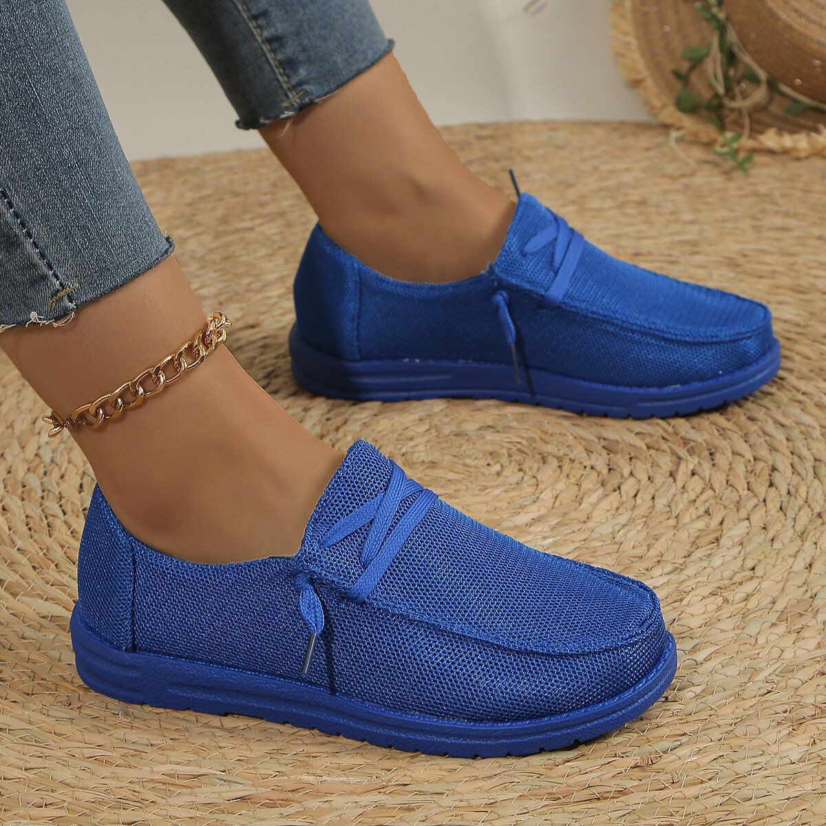 Hazel Blues® |  Lace Up Round Toe Slip-Ons