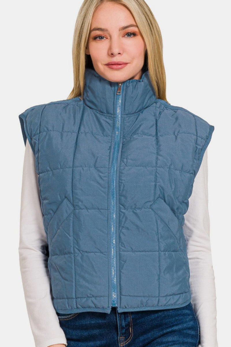 Hazel Blues® |  Zenana Zip Up Cropped Puffer Vest with Pockets