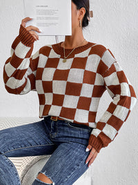 Hazel Blues® |  Checkered Round Neck Sweater