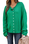 Hazel Blues® |  Bright Green Solid Color Knit Button Drop Shoulder Sweater Cardigan