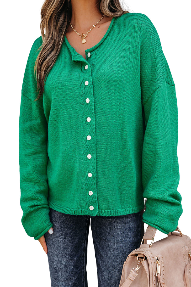 Hazel Blues® |  Bright Green Solid Color Knit Button Drop Shoulder Sweater Cardigan