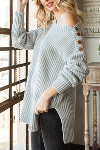 Hazel Blues® |  Side Slit Boat Neck Long Sleeve Sweater