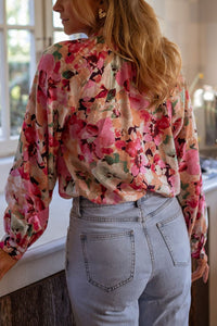 Hazel Blues® |  Frill Floral Button Down Long Sleeve Shirt