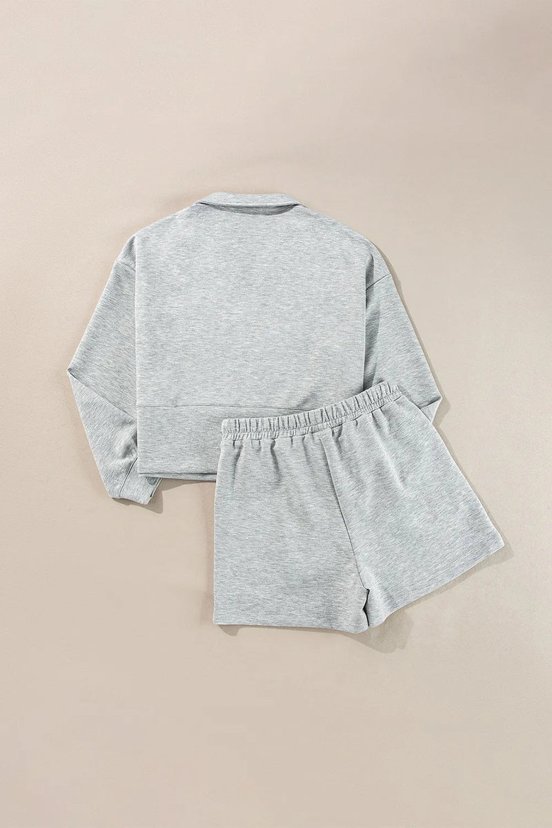 Hazel Blues® |  Half Zip Long Sleeve Top and Drawstring Shorts Set