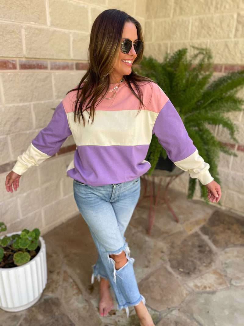 Hazel Blues® |  Finnley Colorblock Pullover in Four Colors