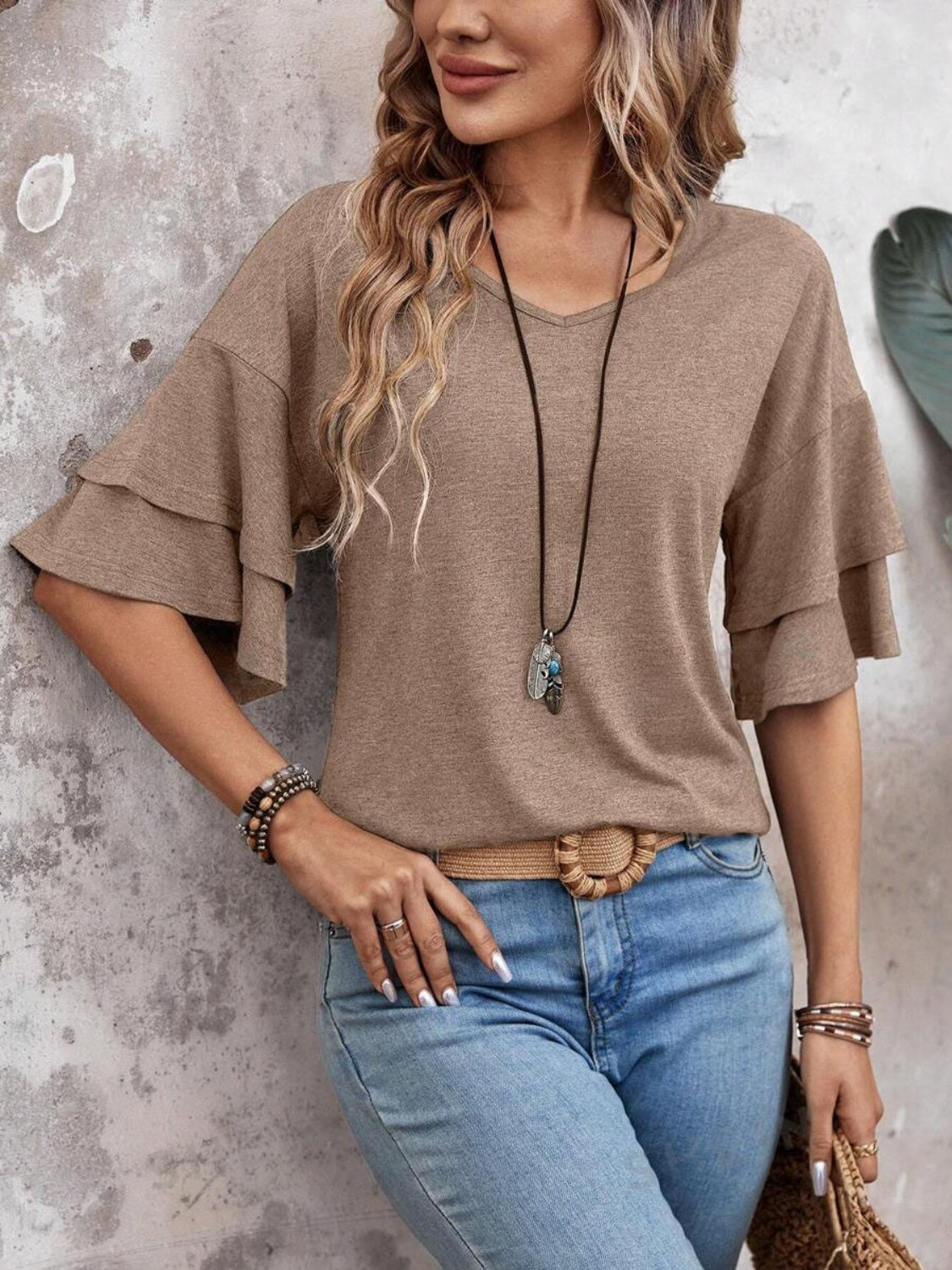 Hazel Blues® |  V-Neck Half Sleeve Blouse