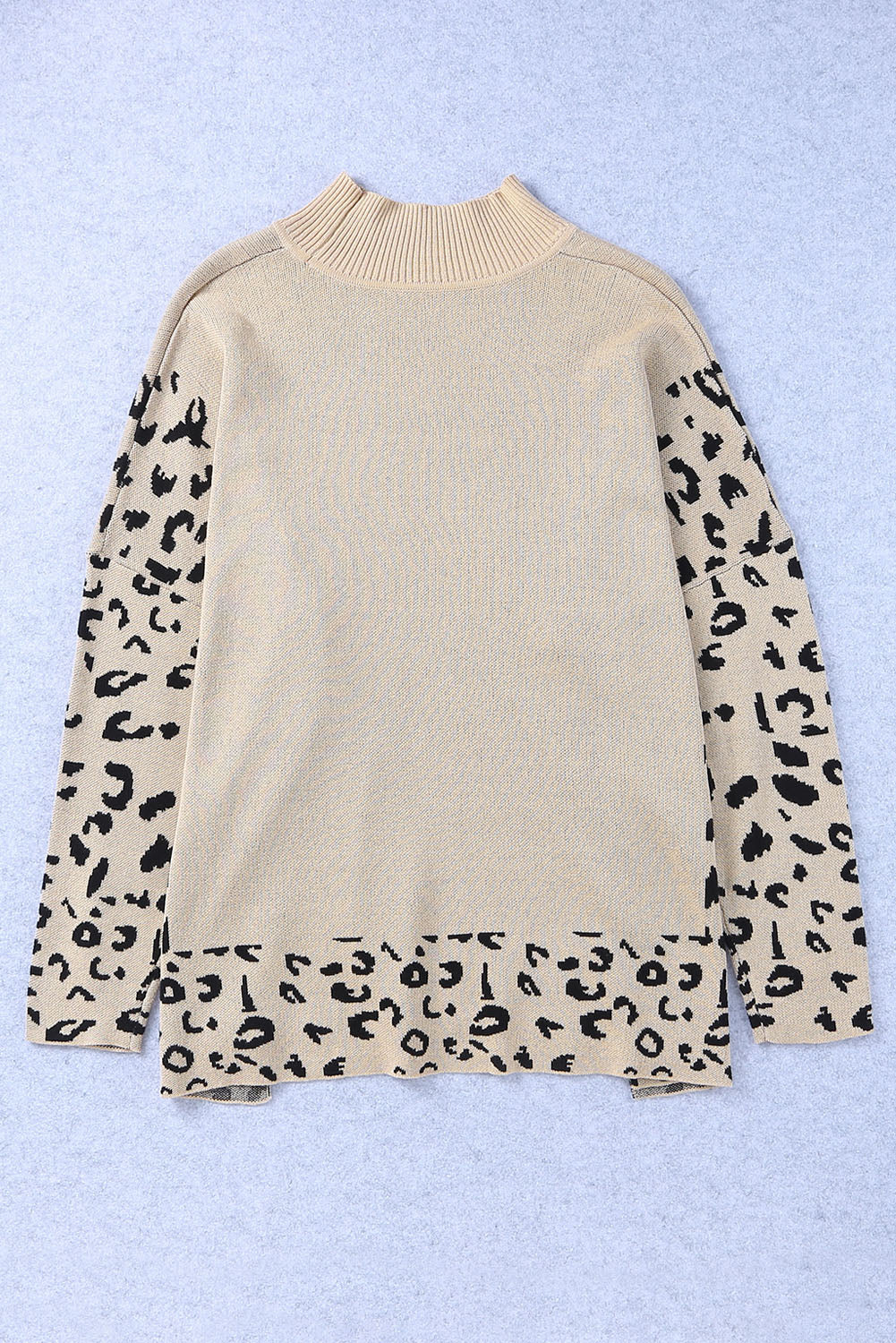 Hazel Blues® |  Slit Leopard Mock Neck Dropped Shoulder Sweater