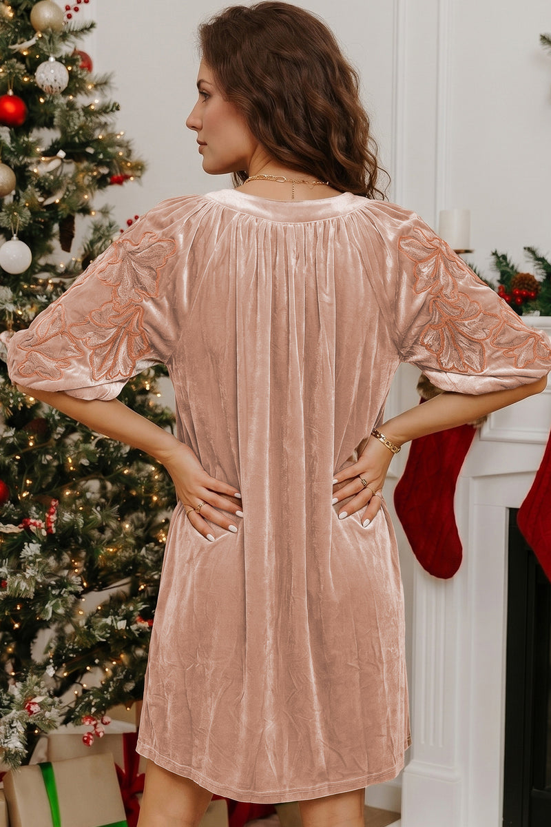 shift dress for christmas Light French Beige Embroidered Sleeve Velvet Mini goth kimono wearing a small. that sunset glow on Size:20'W x 10'H