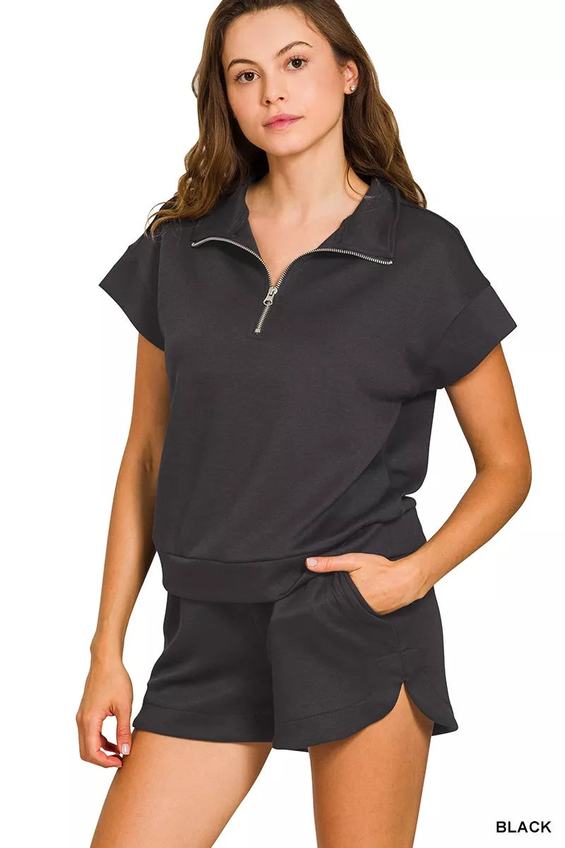 Hazel Blues® | Zenana Scuba High Neck Half Zip Top and Dolphin